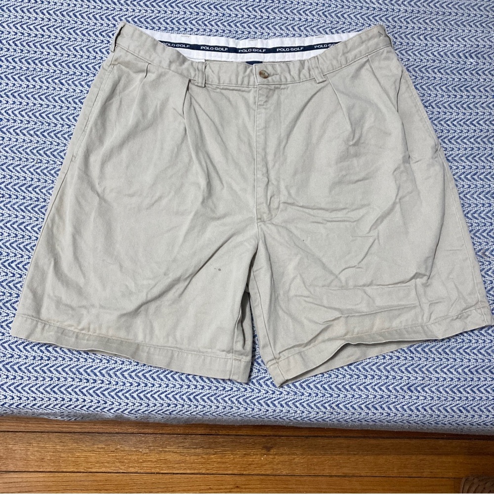Polo Golf Ralph Lauren Khaki Chino Shorts Mens 36 Beige Pleated